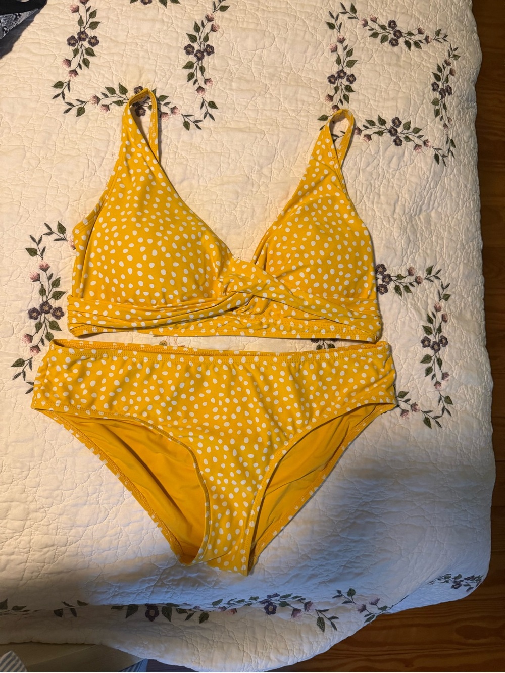 Yellow Polka Dot Twist-Front Bikini Set